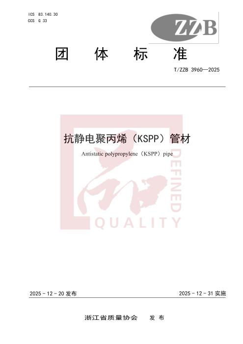 T/ZZB 3960-2025 抗静电聚丙烯（KSPP）管材