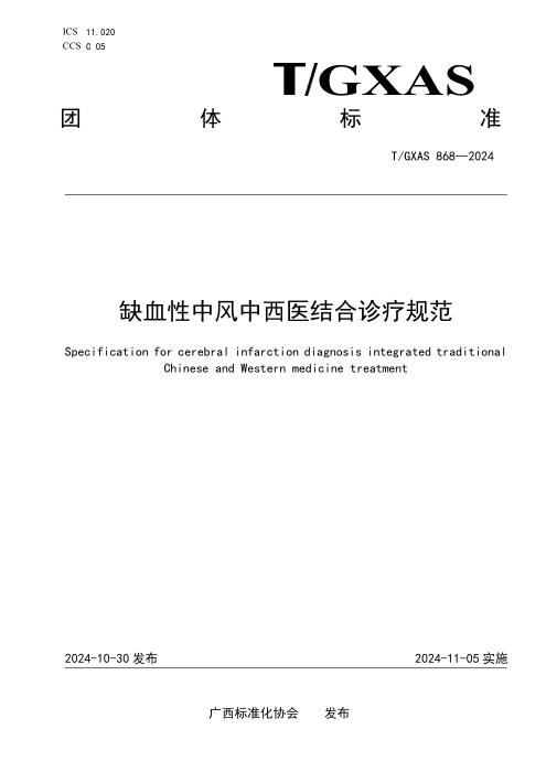 T/GXAS 868-2024 缺血性中风中西医结合诊疗规范
