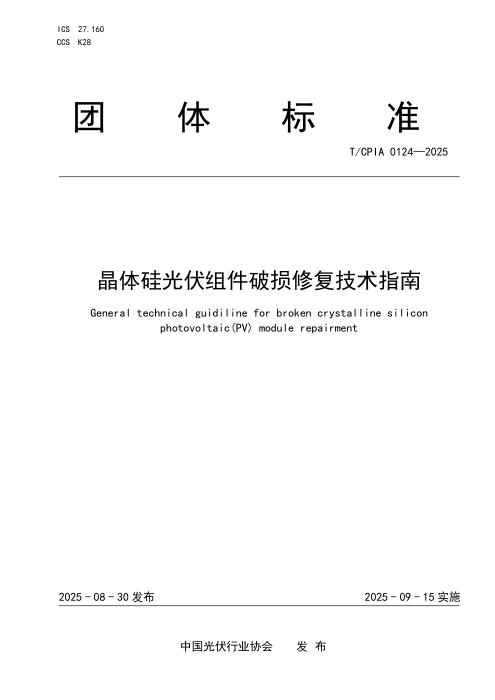 T/CPIA 0124-2025 晶体硅光伏组件破损修复技术指南