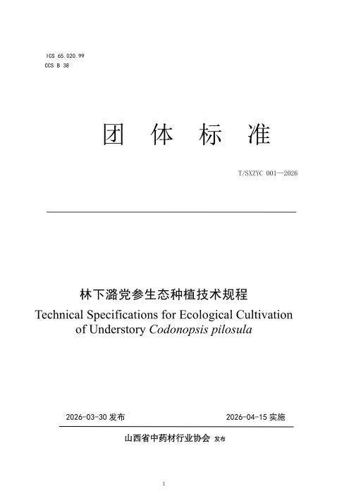 T/SXZYC 001-2026 林下潞党参生态种植技术规程