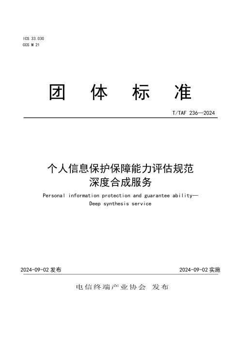 T/TAF 236-2024 个人信息保护保障能力评估规范 深度合成服务