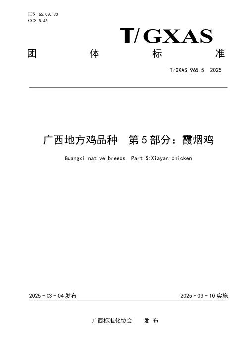 T/GXAS 965.5-2025 广西地方鸡品种 第5部分：霞烟鸡