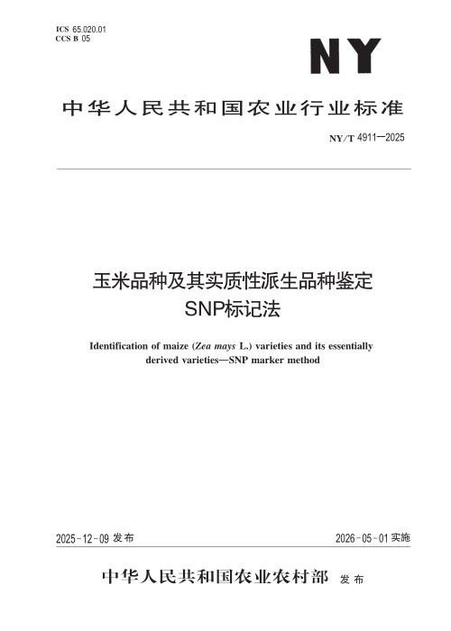 NY/T 4911-2025 玉米品种及其实质性派生品种鉴定 SNP标记法