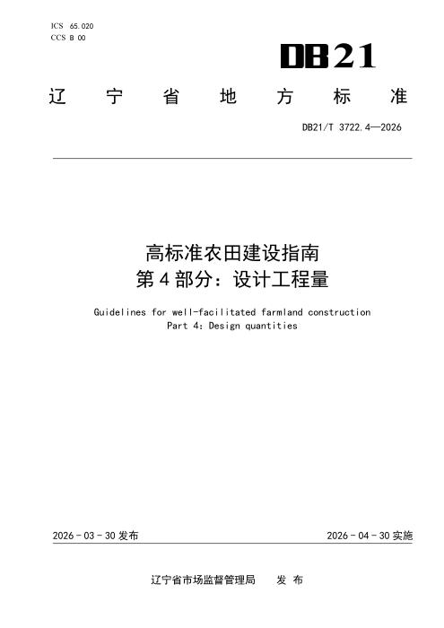 DB21/T 3722.4-2026 高标准农田建设指南 第4部分：设计工程量