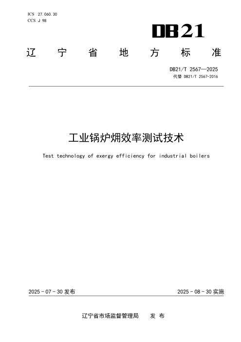 DB21/T 2567-2025 工业锅炉 效率测试技术