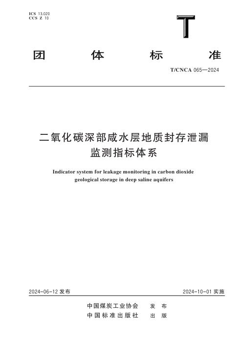 T/CNCA 065-2024 二氧化碳深部咸水层地质封存泄露监测指标体系