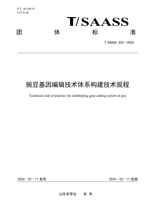 T/SAASS 332-2026 豌豆基因编辑技术体系构建技术规程
