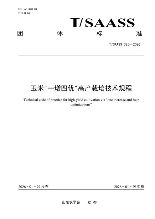 T/SAASS 325-2026 玉米“一增四优“高产栽培技术规程