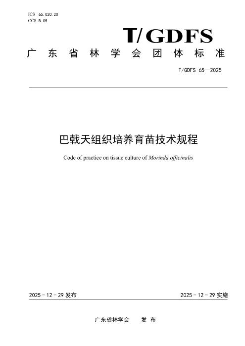 T/GDFS 65-2025 巴戟天组织培养育苗技术规程