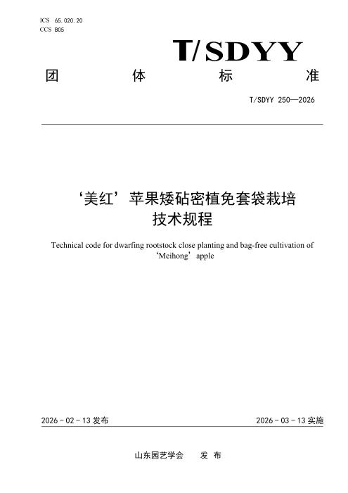 T/SDYY 250-2026 ‘美红’苹果矮砧密植免套袋栽培技术规程