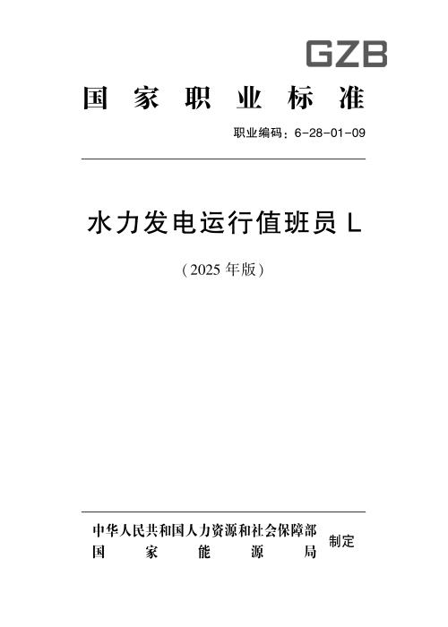 国家职业标准 6-28-01-09 水力发电运行值班员L (2025年版)